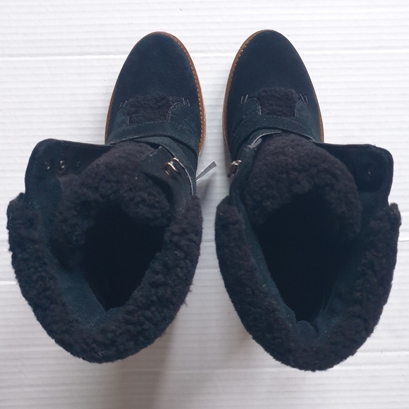 Coach Kenna Black Suede & Real Sheep Fur Wedge Ankle Winter Booties Sz 7.5 - Picture 7 of 16